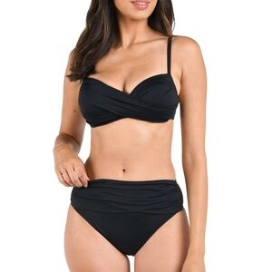 NWT - La Blanca Island Goddess Black Wrap Bikini Push Up Top